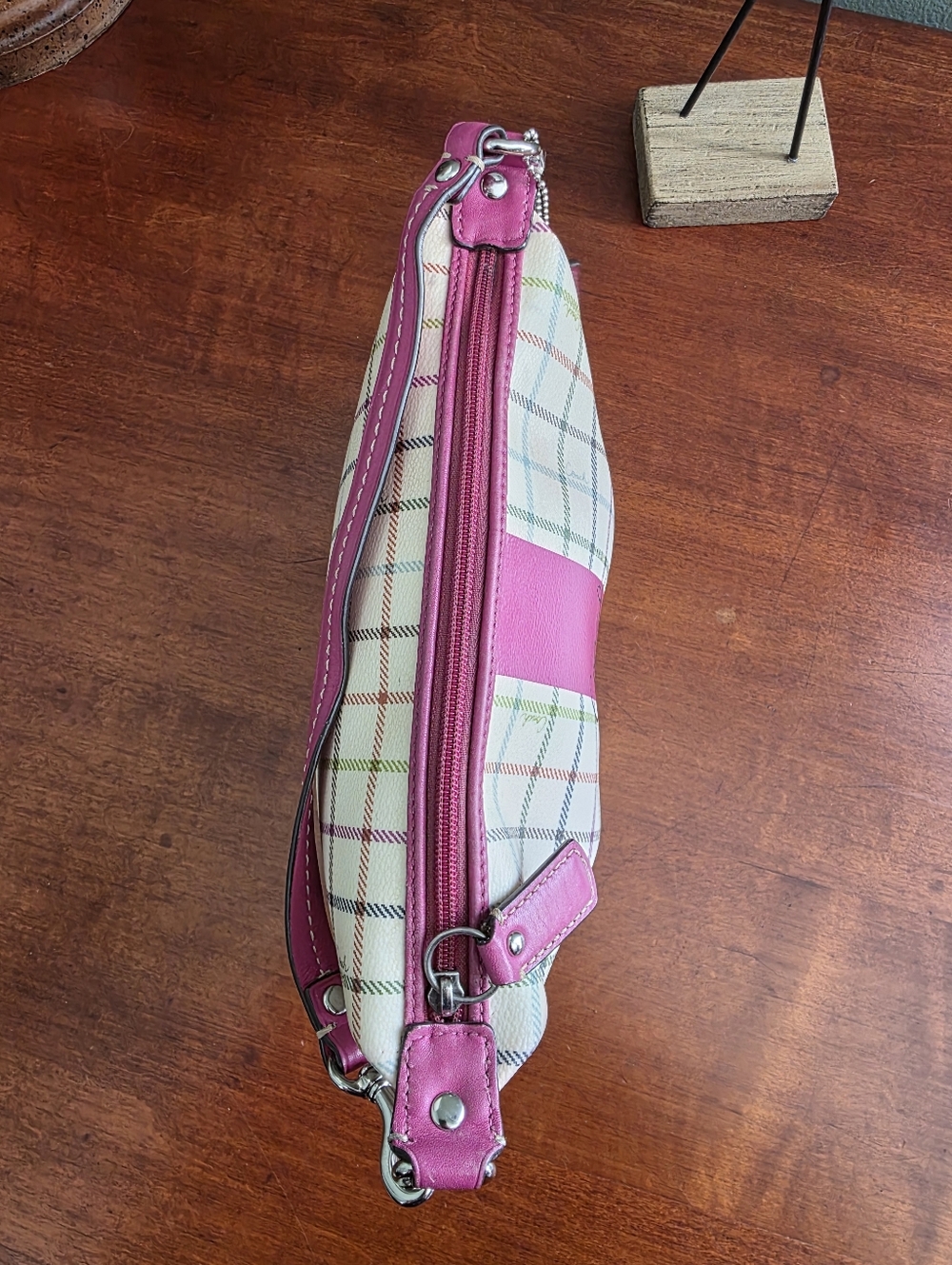 Coach Tattersall Demi Mini Shoulder Bag Pink Cream Canvas Leather Purse Y2K - Picture 12 of 16